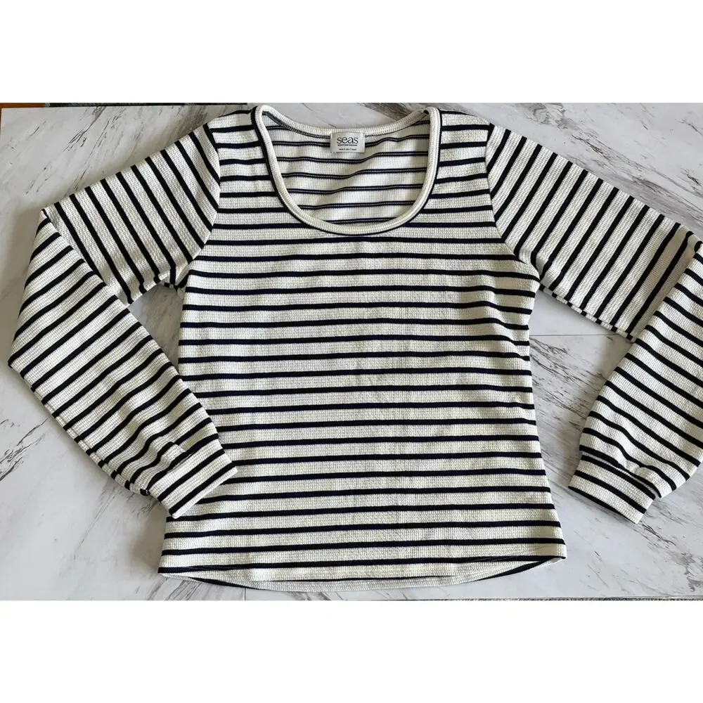 SEAS Seventy Eight & Sunny Long Sleeve Tee - S Navy Stripe Coastal Preppy USA